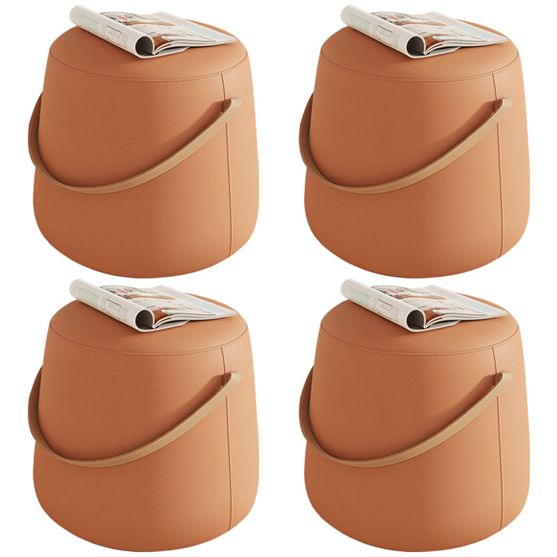 Stylish Round Ottoman Pure Color Faux Leather Water Resistant Standard Ottoman