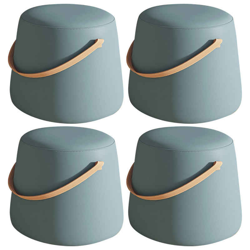 Stylish Round Ottoman Pure Color Faux Leather Water Resistant Standard Ottoman