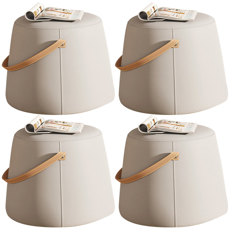 Stylish Round Ottoman Pure Color Faux Leather Water Resistant Standard Ottoman