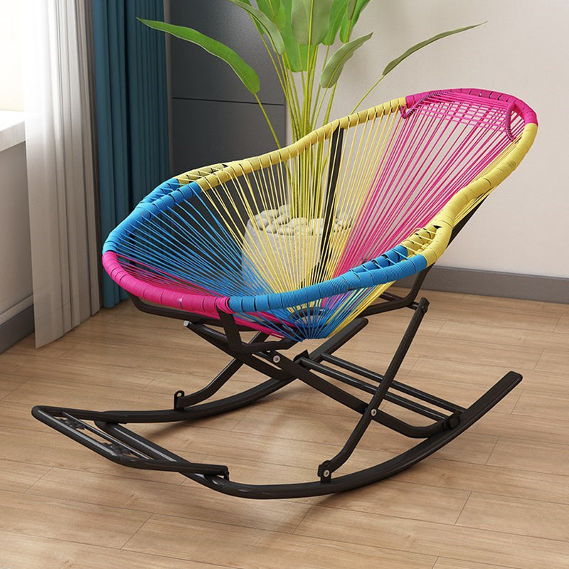 Contemporary Rocking Chair Woven Rope Rattan Rocking Chair in Living Room