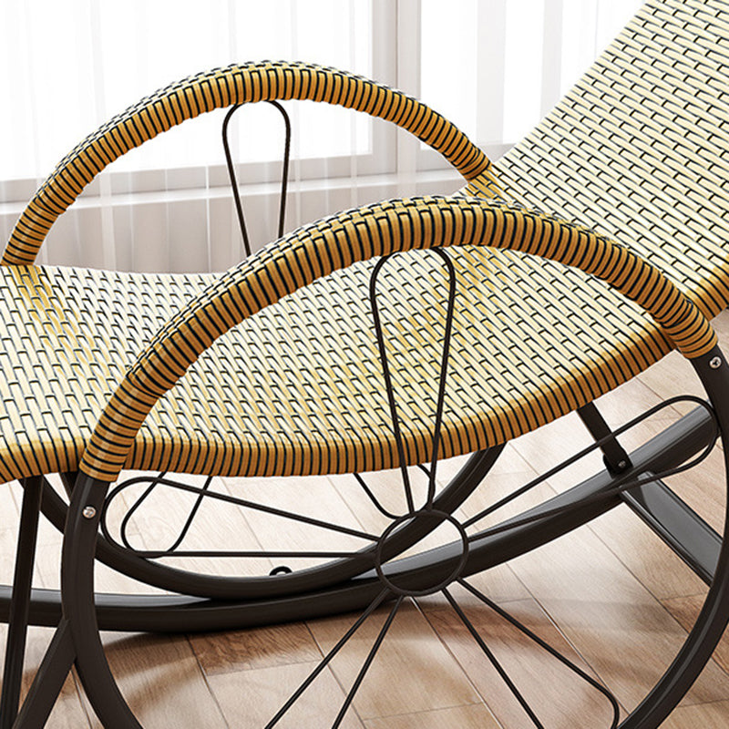 Modern Spindle Rocking Chair Metal Frame Wheel Handrail Woven Rope Rocker Chair for Home