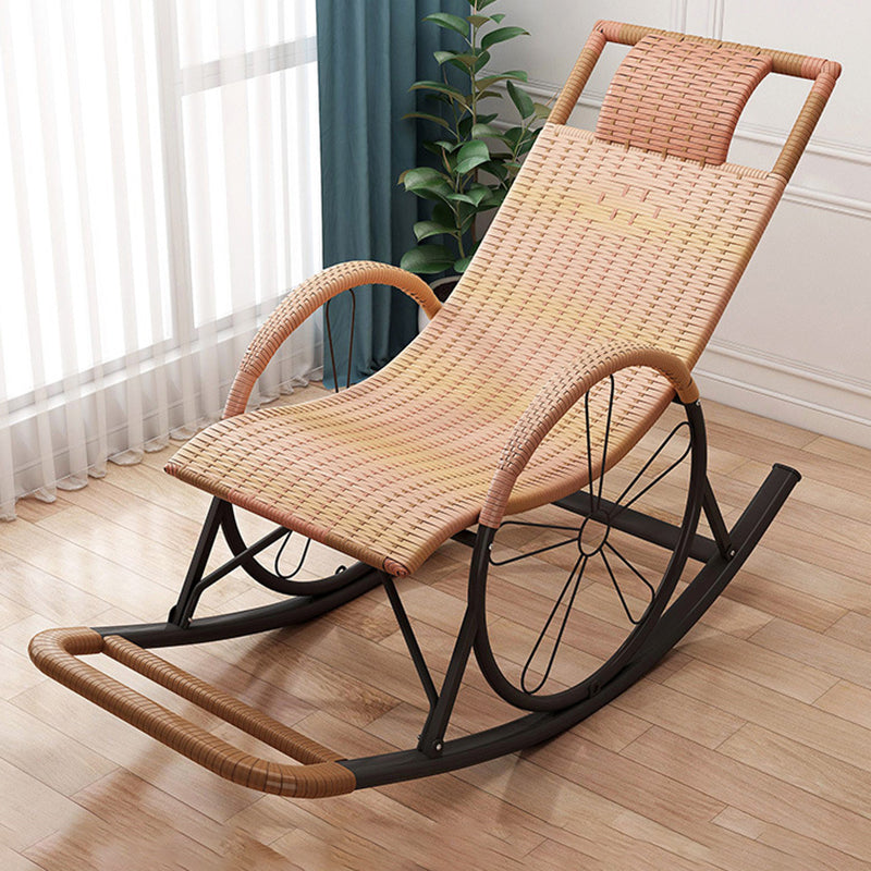 Modern Spindle Rocking Chair Metal Frame Wheel Handrail Woven Rope Rocker Chair for Home
