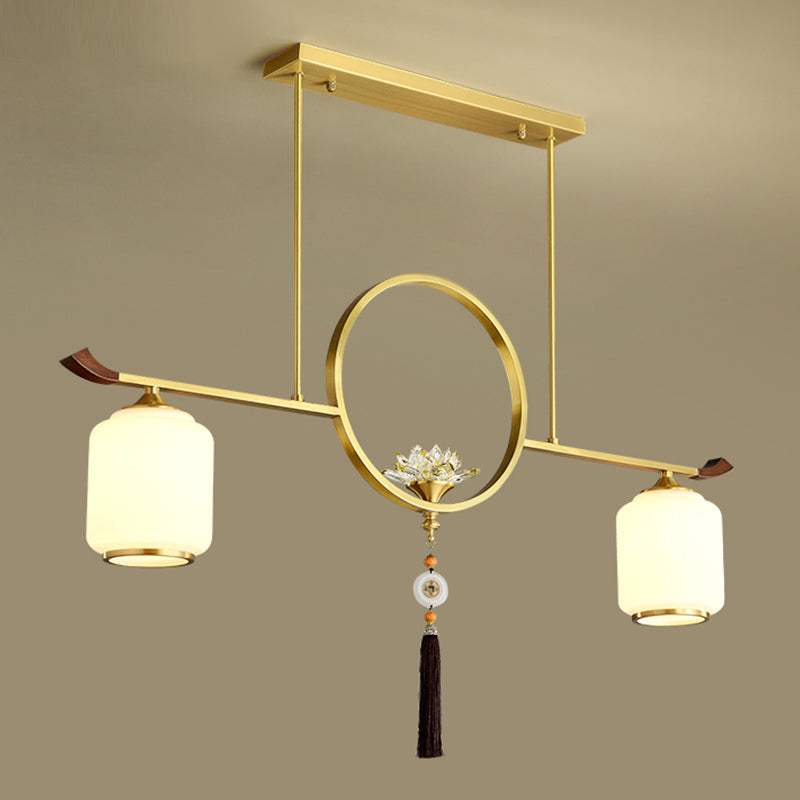 Modern Style Cylindrical Shape Island Lights White Glass 2-light Island Lighting in Gold