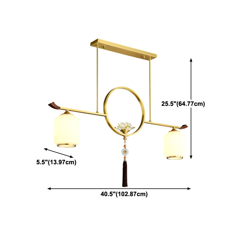 Modern Style Cylindrical Shape Island Lights White Glass 2-light Island Lighting in Gold