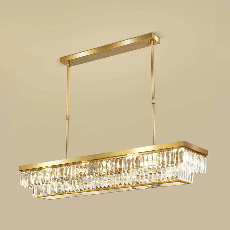 Contemporary Style Rectangle Shape Island Lights Crystal 4 Light Island Lighting in Gold