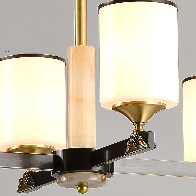 Modern Style Cylindrical Shape Island Lights White Glass 6-light Pendant Lights in Gold