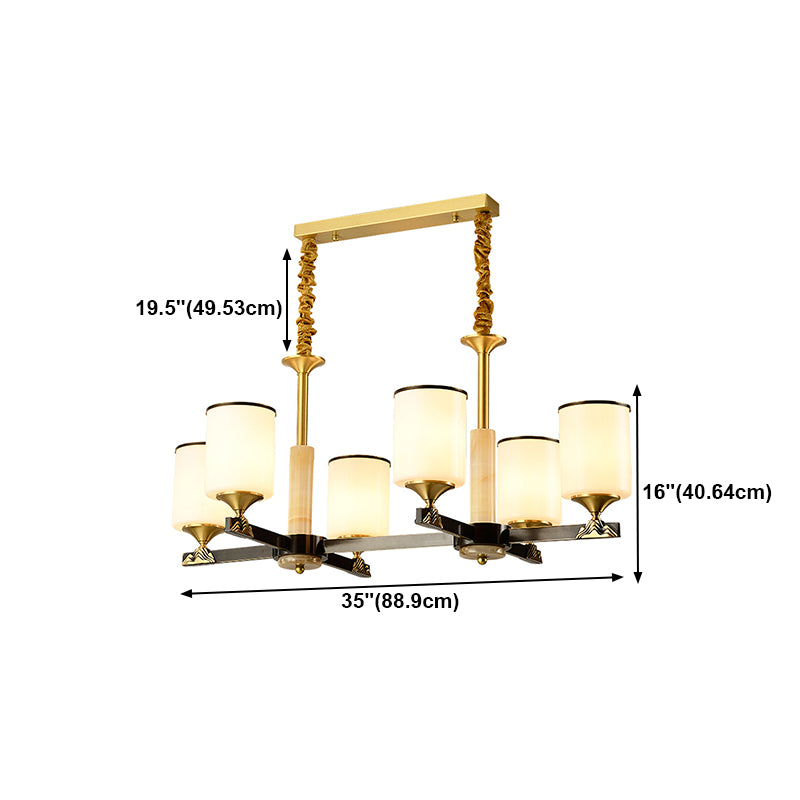 Modern Style Cylindrical Shape Island Lights White Glass 6-light Pendant Lights in Gold