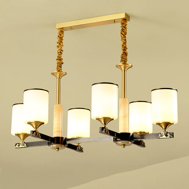 Modern Style Cylindrical Shape Island Lights White Glass 6-light Pendant Lights in Gold