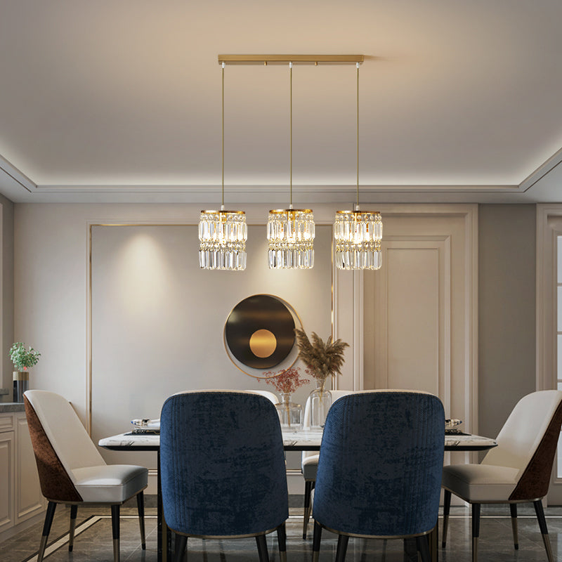 Contemporary Style Cylinder Shape Island Lights Crystal 3 Light Island Lighting in Gold