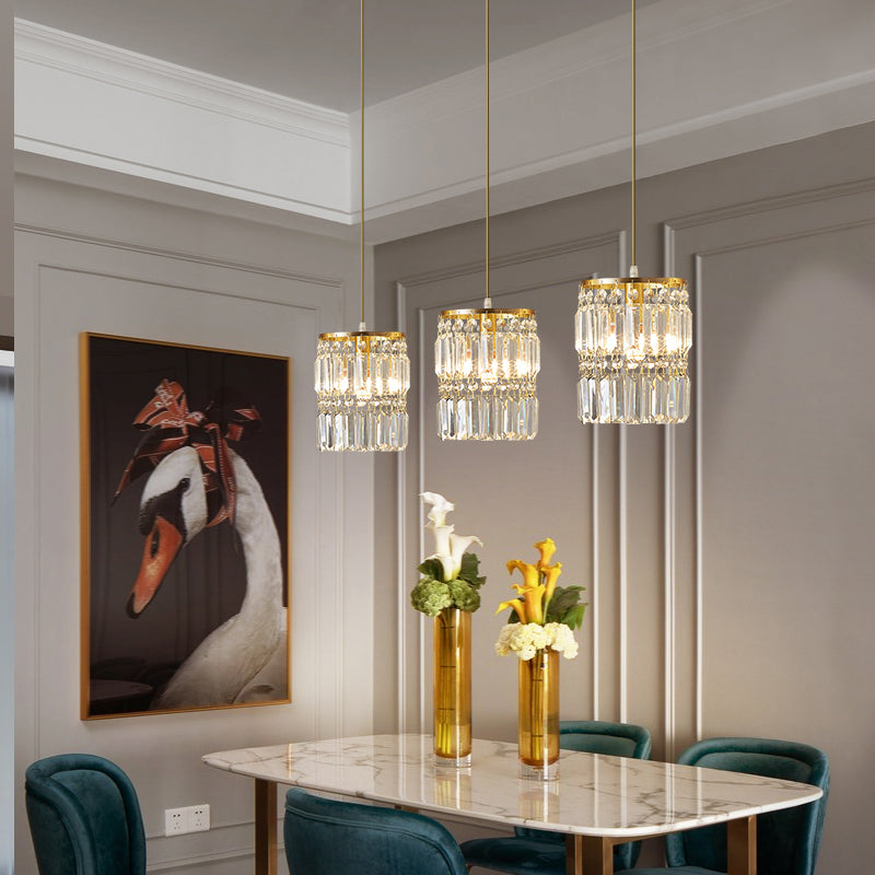 Contemporary Style Cylinder Shape Island Lights Crystal 3 Light Island Lighting in Gold