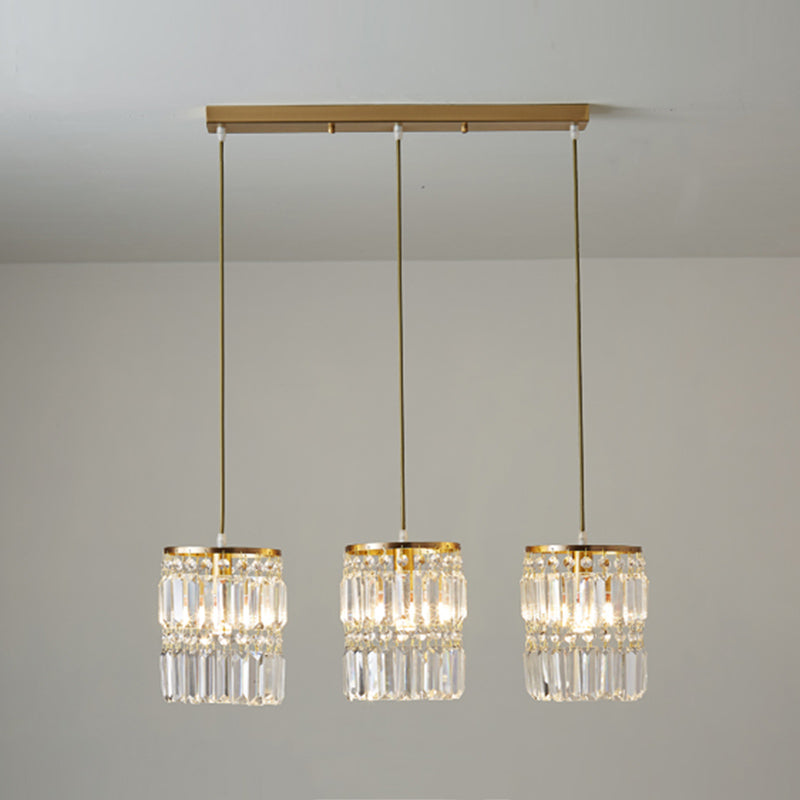 Contemporary Style Cylinder Shape Island Lights Crystal 3 Light Island Lighting in Gold