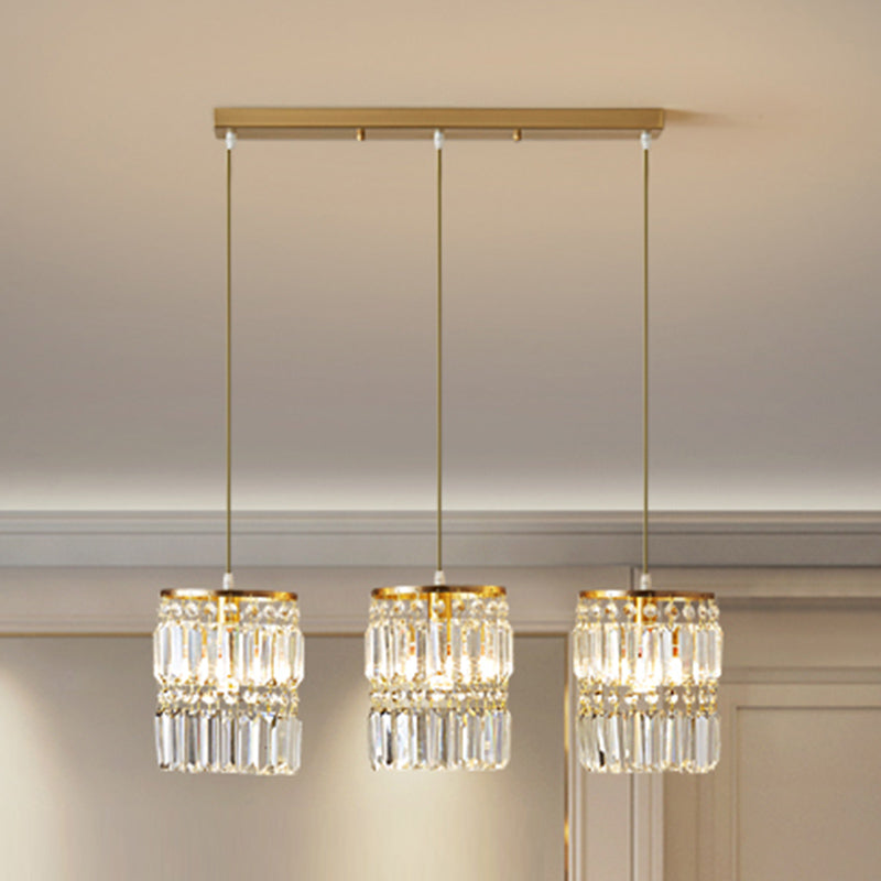 Contemporary Style Cylinder Shape Island Lights Crystal 3 Light Island Lighting in Gold