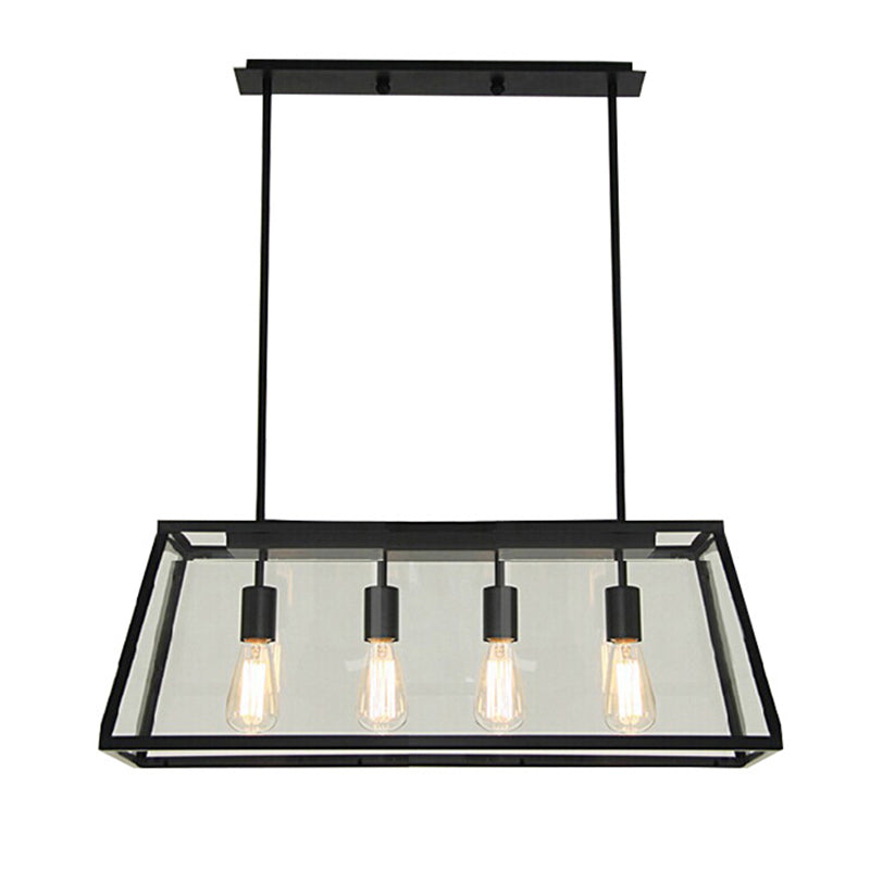 Industrial Glass Island Light Black 4 Lights Island Pendant for Restaurant
