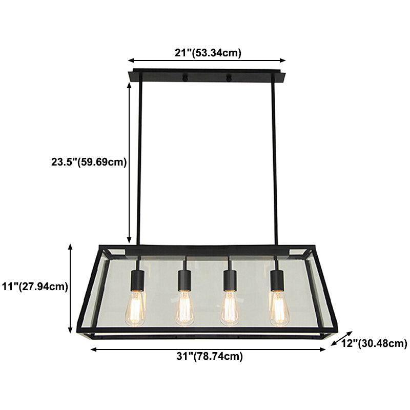 Industrial Glass Island Light Black 4 Lights Island Pendant for Restaurant