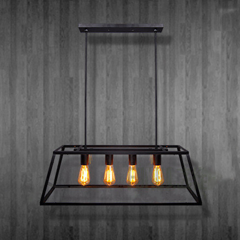 Industrial Glass Island Light Black 4 Lights Island Pendant for Restaurant