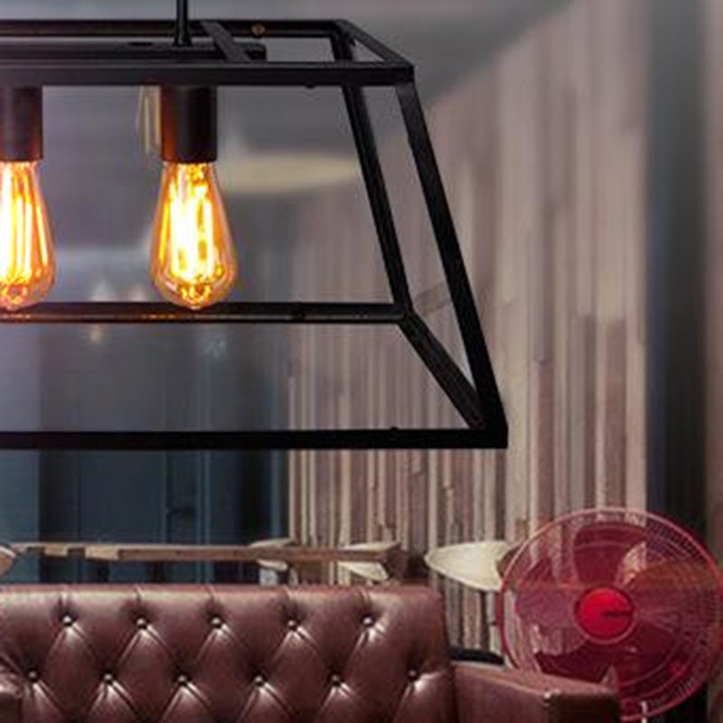 Industrial Glass Island Light Black 4 Lights Island Pendant for Restaurant