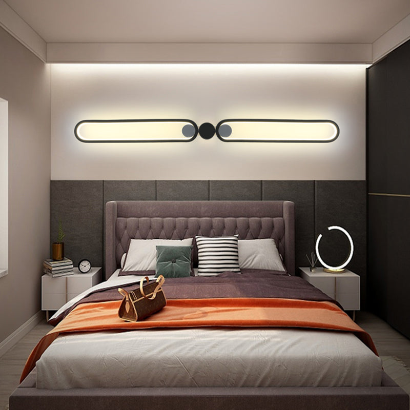 Linear Shade Metal Wall Sconce Modern Style 2 Lights Wall Mount Light in Black