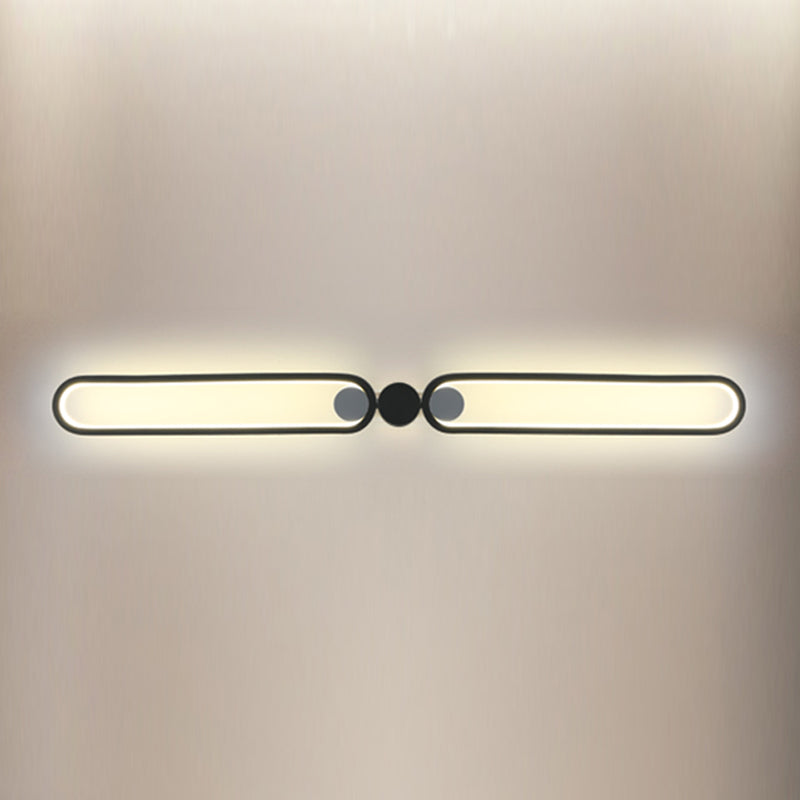 Linear Shade Metal Wall Sconce Modern Style 2 Lights Wall Mount Light in Black
