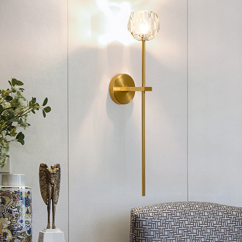 Nordic Style Metal Wall Light Geometric Gold Wall Sconce with Crystal for Bedroom