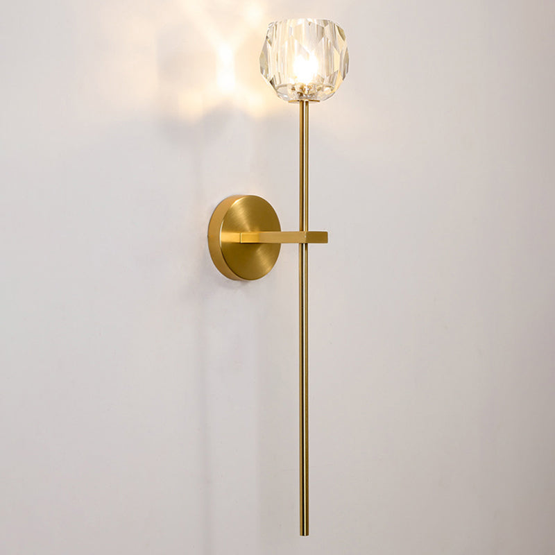 Nordic Style Metal Wall Light Geometric Gold Wall Sconce with Crystal for Bedroom