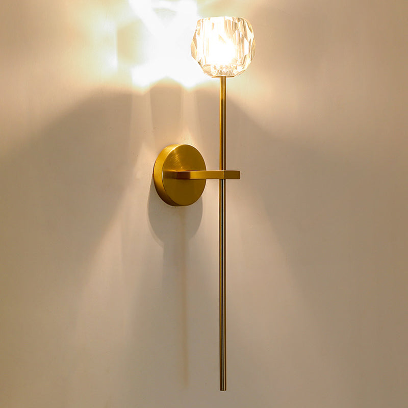 Nordic Style Metal Wall Light Geometric Gold Wall Sconce with Crystal for Bedroom