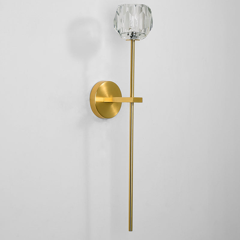Nordic Style Metal Wall Light Geometric Gold Wall Sconce with Crystal for Bedroom