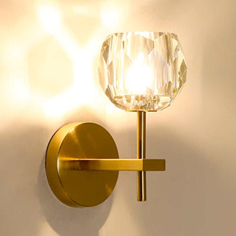 Nordic Style Metal Wall Light Geometric Gold Wall Sconce with Crystal for Bedroom