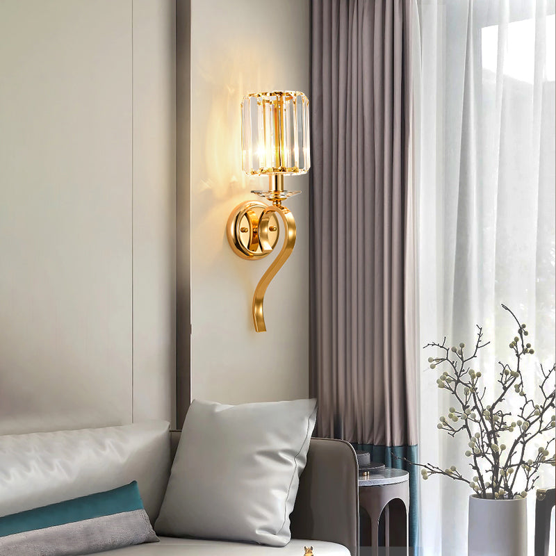 Half Cylinder Shade Crystal Wall Sconce Modern Style 1 Light Wall Mounted Light in Gold