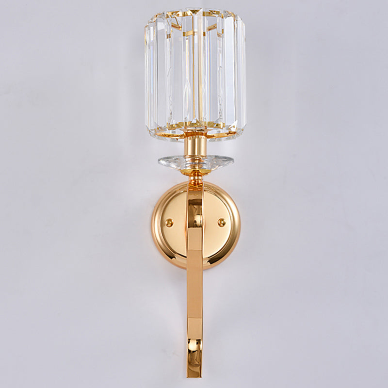 Half Cylinder Shade Crystal Wall Sconce Modern Style 1 Light Wall Mounted Light in Gold