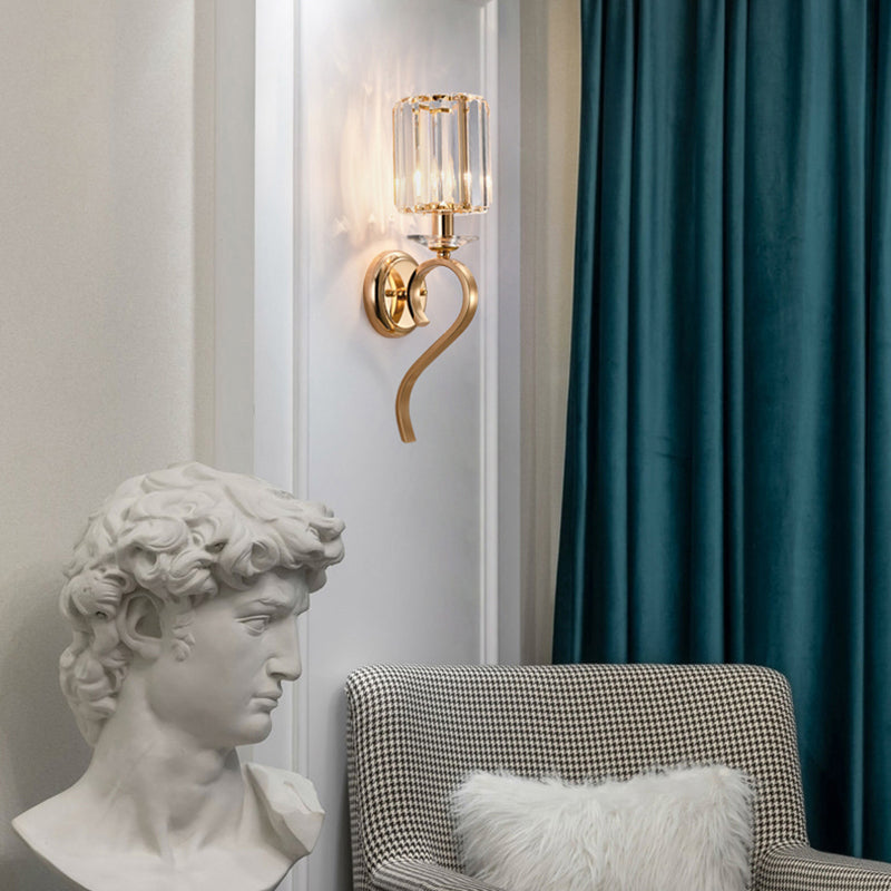 Half Cylinder Shade Crystal Wall Sconce Modern Style 1 Light Wall Mounted Light in Gold