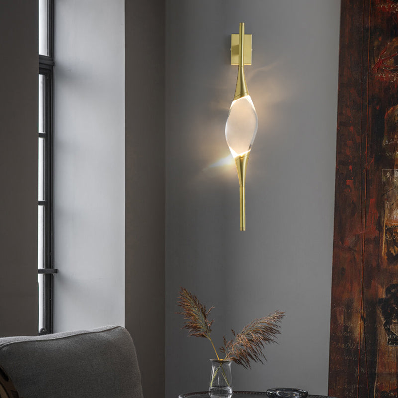 Modern Brass Wall Light Teardrop Shape Wall Sconce with Crystal for Living Room