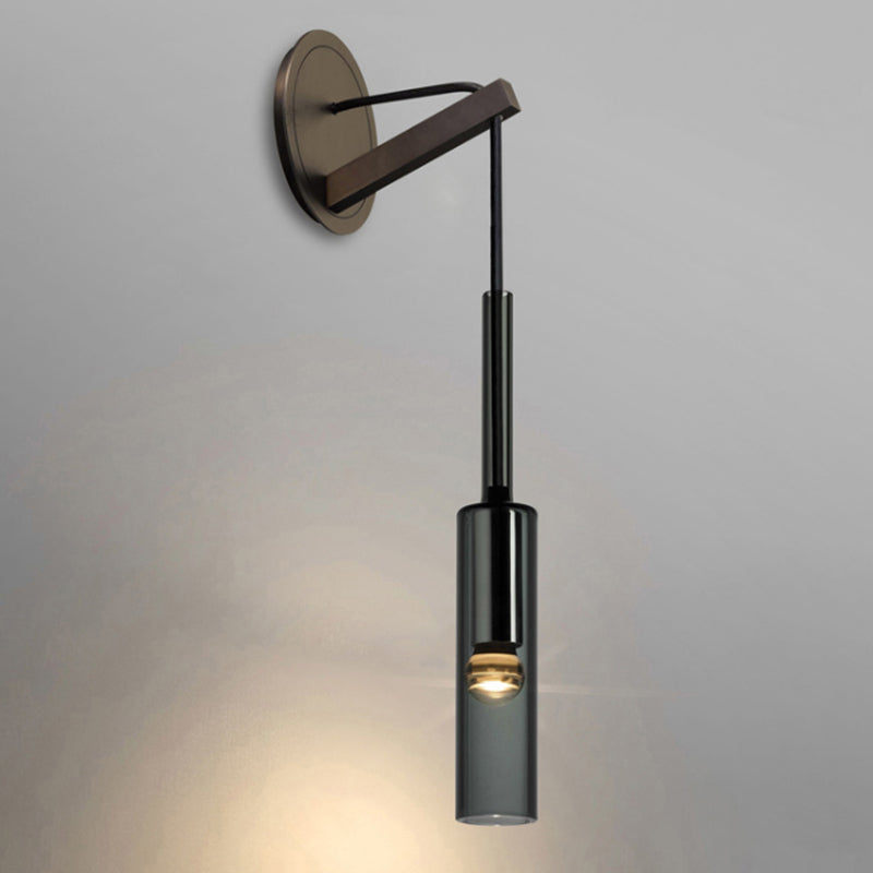 Half Cylinder Shade Crystal Wall Sconce Modern Style 1 Light Wall Mounted Light in Black