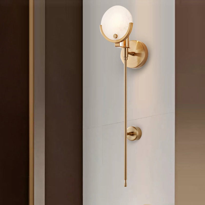 Modern Metal Wall Light Gold Round Wall Sconce with Mica for Living Room