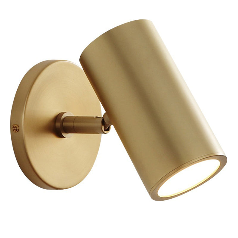Modern Brass Wall Light Cylinder 6" High Reading Wall Sconce in Gold for Bedroom