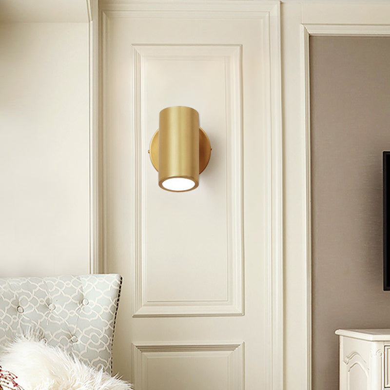 Modern Brass Wall Light Cylinder 6" High Reading Wall Sconce in Gold for Bedroom