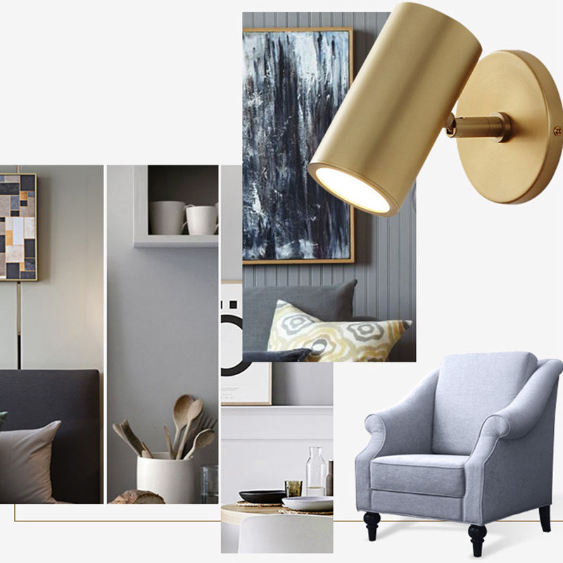Modern Brass Wall Light Cylinder 6" High Reading Wall Sconce in Gold for Bedroom