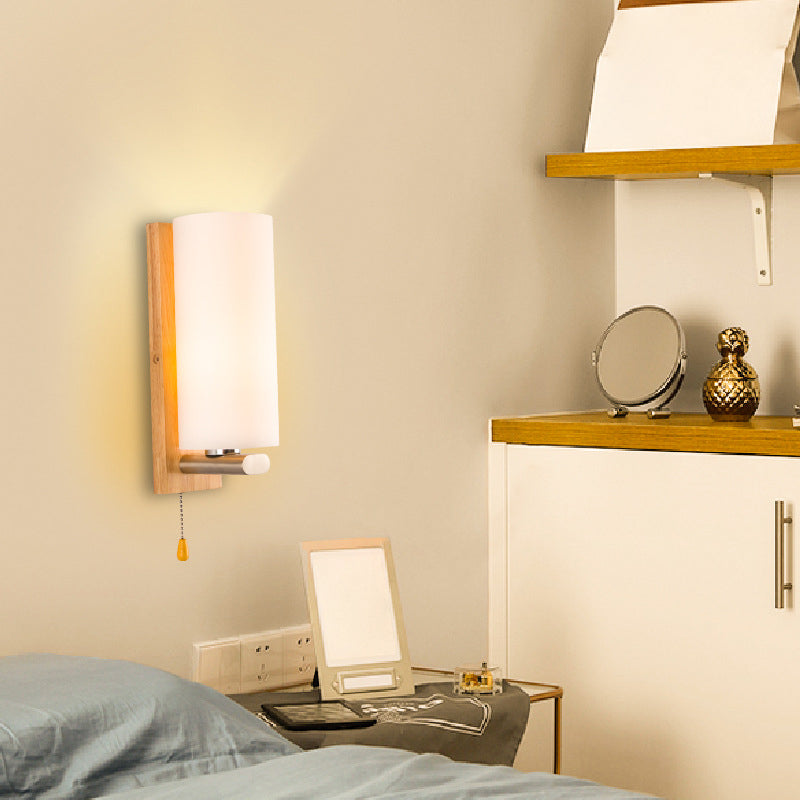Cylinder Wall Lighting Fixtures Modern Style Wood 1 Light Wall Lighting