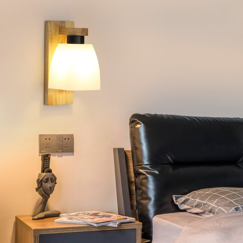 Wood Geometric Wall Light Nordic White 11.5" Wide Wall Sconce for Living Room