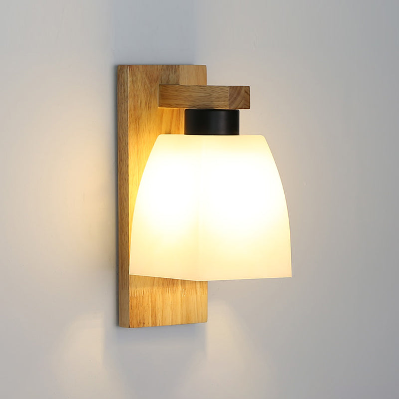 Wood Geometric Wall Light Nordic White 11.5" Wide Wall Sconce for Living Room