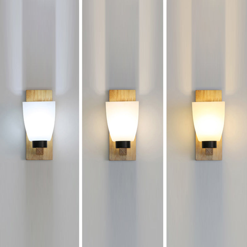 Wood Geometric Wall Light Nordic White 11.5" Wide Wall Sconce for Living Room