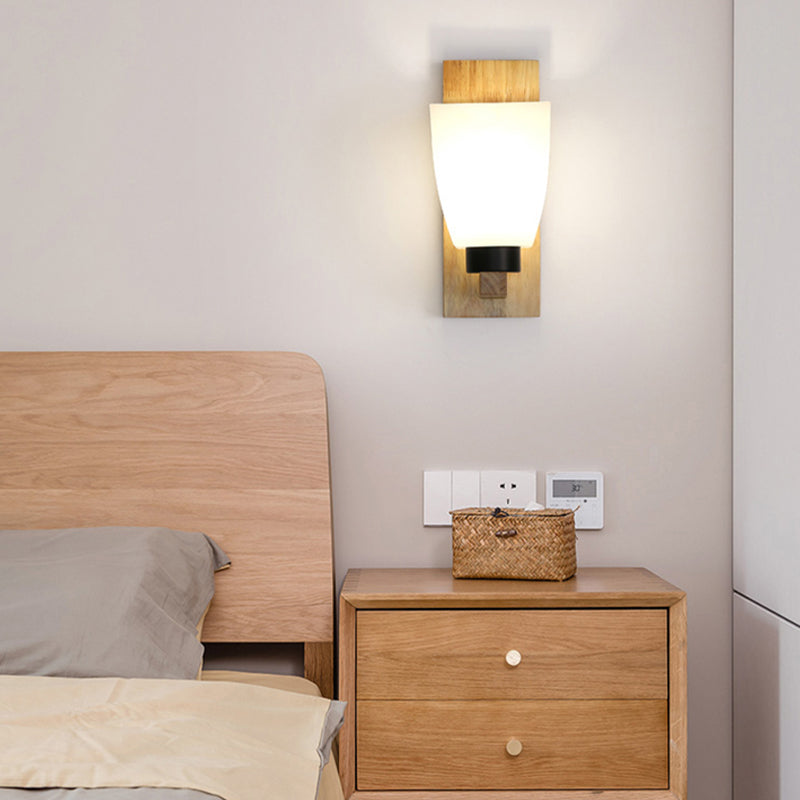 Wood Geometric Wall Light Nordic White 11.5" Wide Wall Sconce for Living Room
