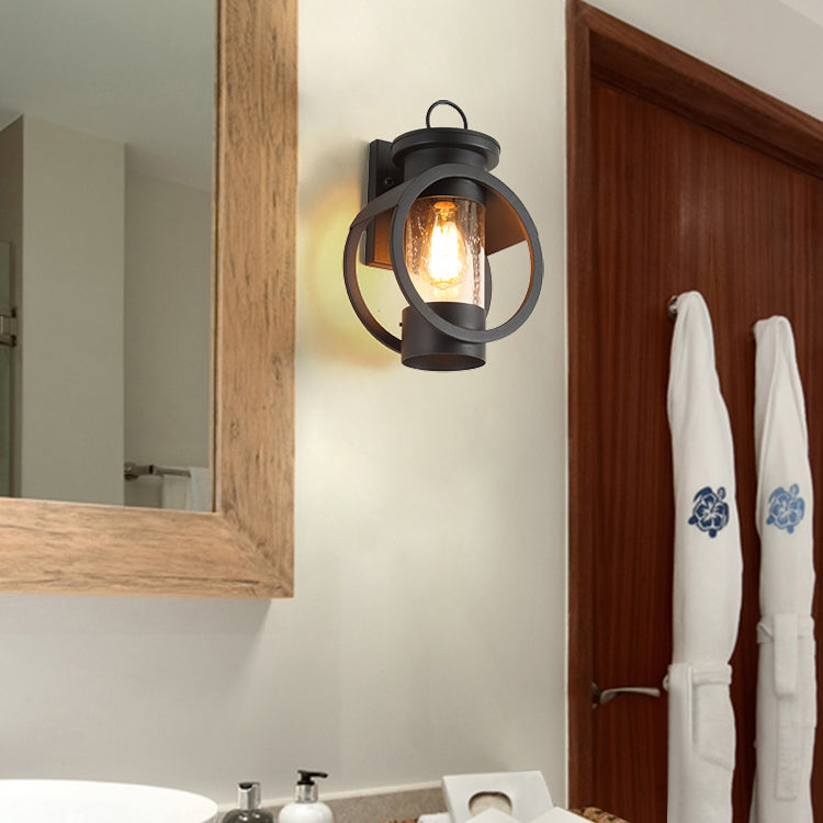 Retro Glass Shade Wall Light Black Single Light Wall Sconce for Outdoors