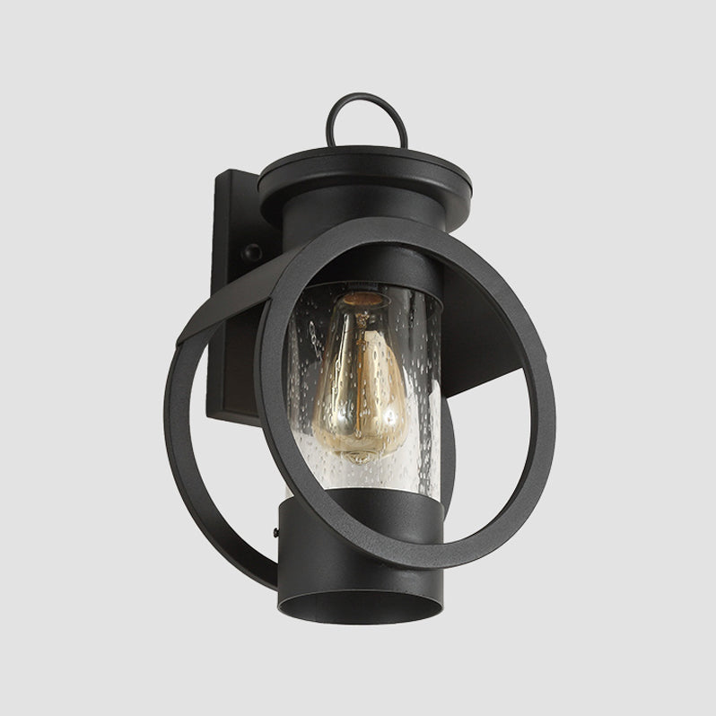 Retro Glass Shade Wall Light Black Single Light Wall Sconce for Outdoors