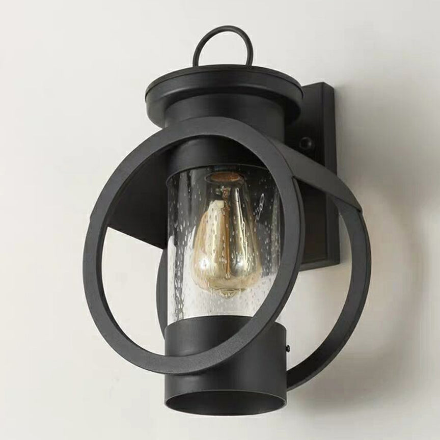 Retro Glass Shade Wall Light Black Single Light Wall Sconce for Outdoors
