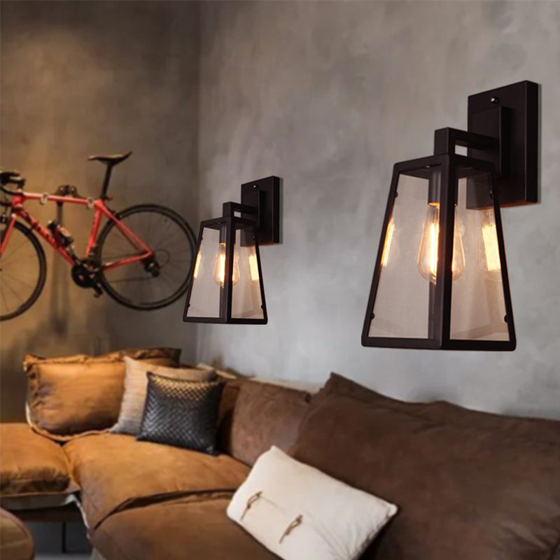 Retro Glass Shade Wall Light Black 1 Light 10.5" High Wall Sconce for Bar