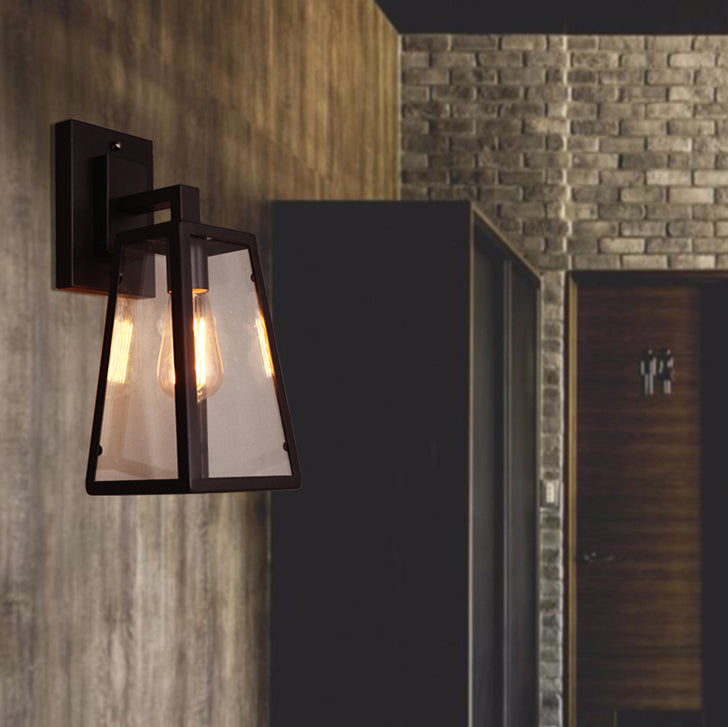 Retro Glass Shade Wall Light Black 1 Light 10.5" High Wall Sconce for Bar