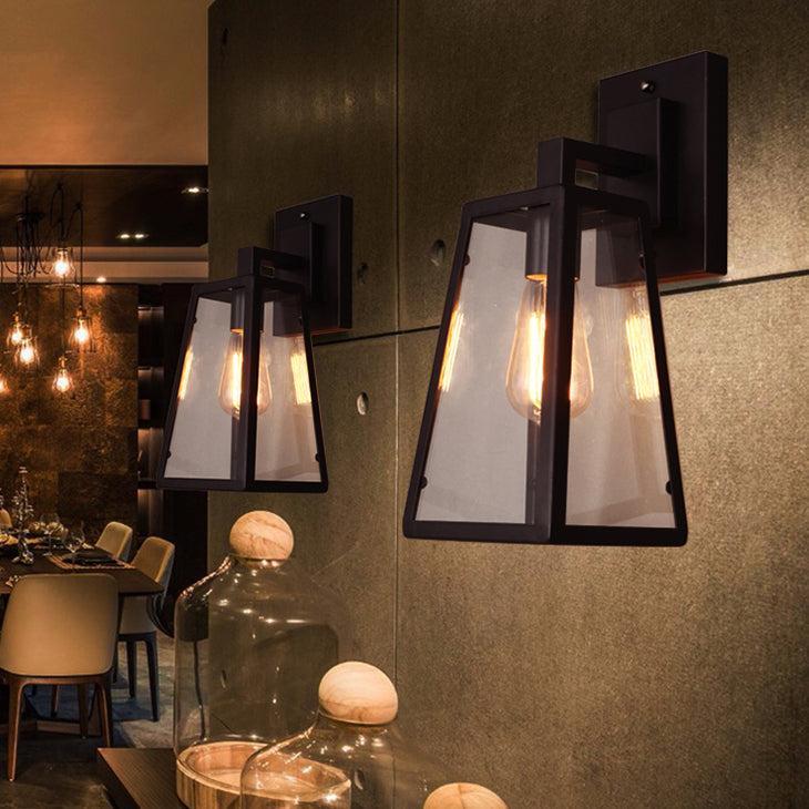 Retro Glass Shade Wall Light Black 1 Light 10.5" High Wall Sconce for Bar