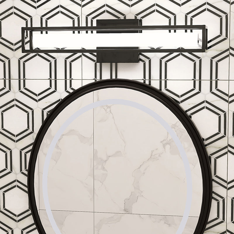 Linear Shade Metal Wall Sconce Modern 1 Light Mirror Wall Mount Light Fixture in Black