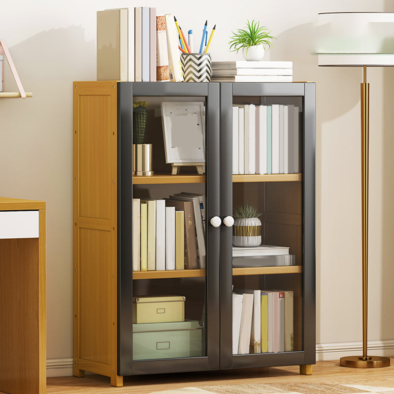 Modern Standard Bookcase Bamboo Closed Back Shelf with Doors