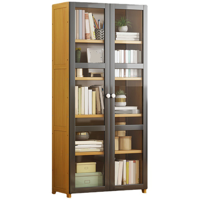 Modern Standard Bookcase Bamboo Closed Back Shelf with Doors